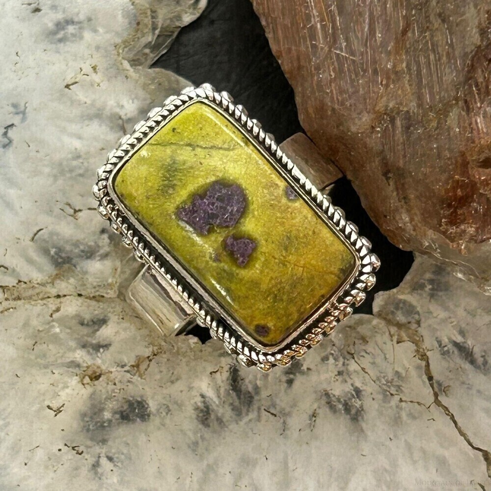 Sterling Silver Southwestern Style Rectangle Atlantisite Ring Sz 7.25 For Women